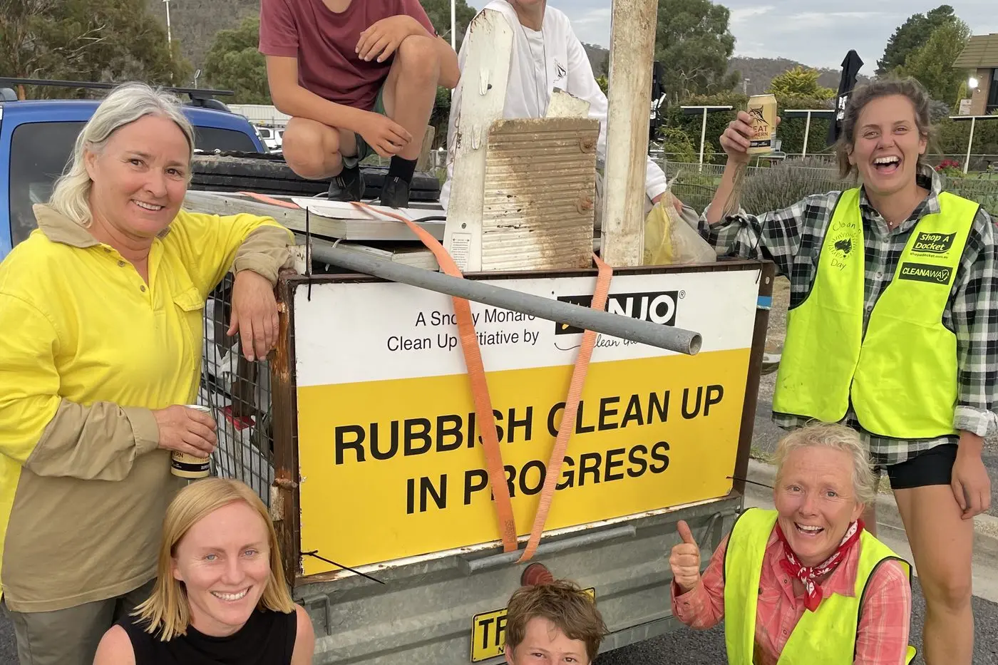 SUPPORT: Volunteers proud of their achievements in collecting six trailer loads of trash, totalling five tonnes of rubbish between Jindabyne and Cooma.
