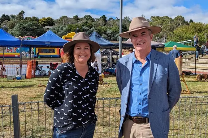 SUPPORT: Member for Eden-Monaro, Kristy McBain (with Steve Whan) is encouraging local farmers and producers to apply for drought resilience funding. PHOTO: Karen Forman