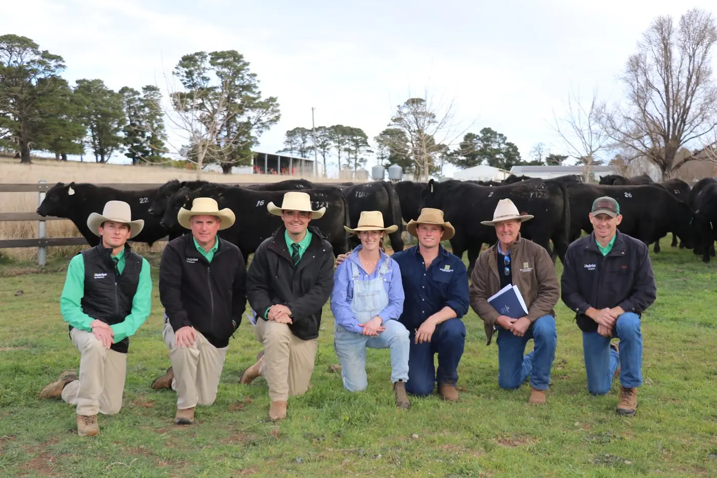 PLEASING RESULTS:  Hazeldean management (centre) stud stock manager, Bea Litchfield, sales and marketing manager, Ed Bradley, managing director, Jim Litchfield with Nutrien stud stock selling agents at the end of Thursday\\'s sale.\\nPHOTO: Melinda Cairns Hack