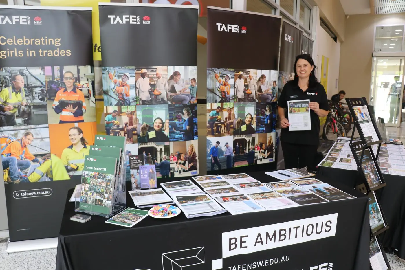 CHOOSE TAFE: TAFE services co-ordinator, Lisa Petroff, at the pop up TAFE stall in Centennial Plaza last week to promote the TAFE courses and degrees that can open opportunities through learning. PHOTO: Melinda Cairns Hack