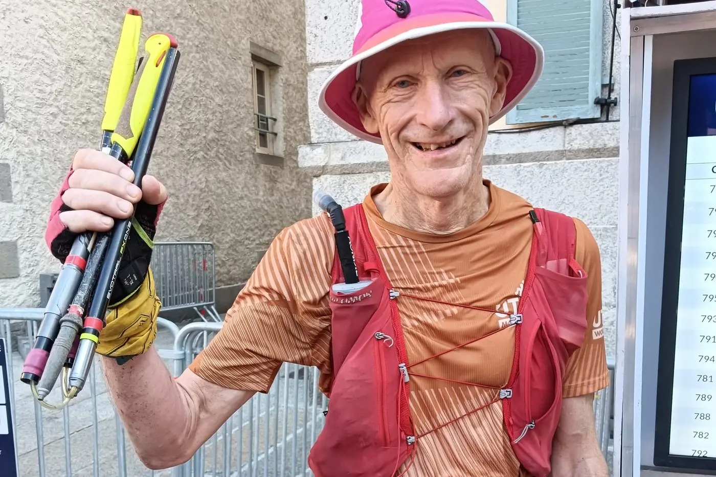 WINNER: Cooma trail runner Mick Sullivan celebrates winning the over 65-year age category at the Ultra Trail World Series final at Mt Blanc. PHOTOS: Supplied