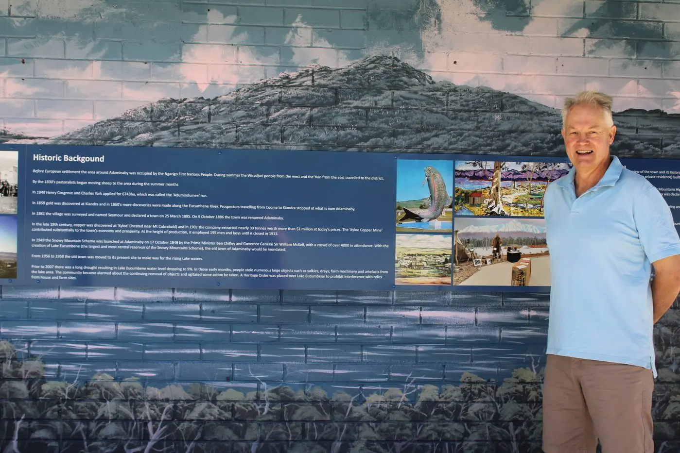 Adaminaby\\'s Tim Corkill with the new information panels in the town centre. PHOTOS: Karen Forman.