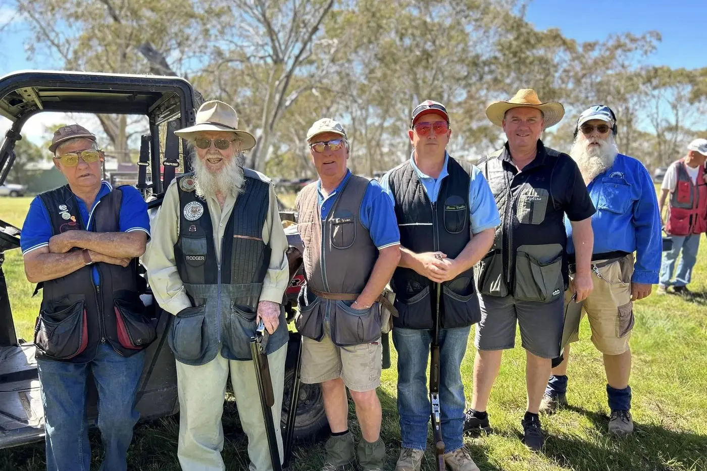 CELEBRATIONS: Cooma Sporting Clays members join Rodger Sands (second left) for his 90th birthday. 
