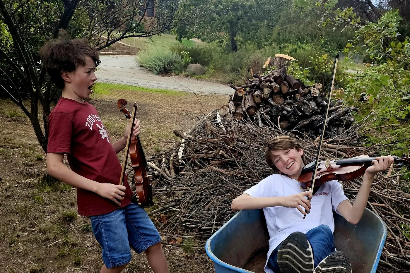Australian National Busking Championship stars Justin (left) and Filipe Klempfner of Berridale played their biggest gig yet - as programmed musicians on the Cobargo Folk Festival youth stage. PHOTO: Karen Forman