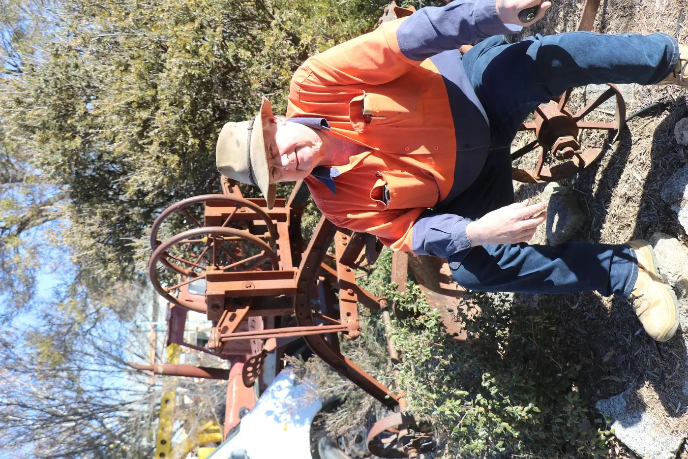 Sitting at his 40-acre Berridale property in front of the Snowy Shire\\'s first grader is Phil Rye, president of the Snowy Mountains Historic Equipment Association. PHOTOS: Melinda Cairns Hack