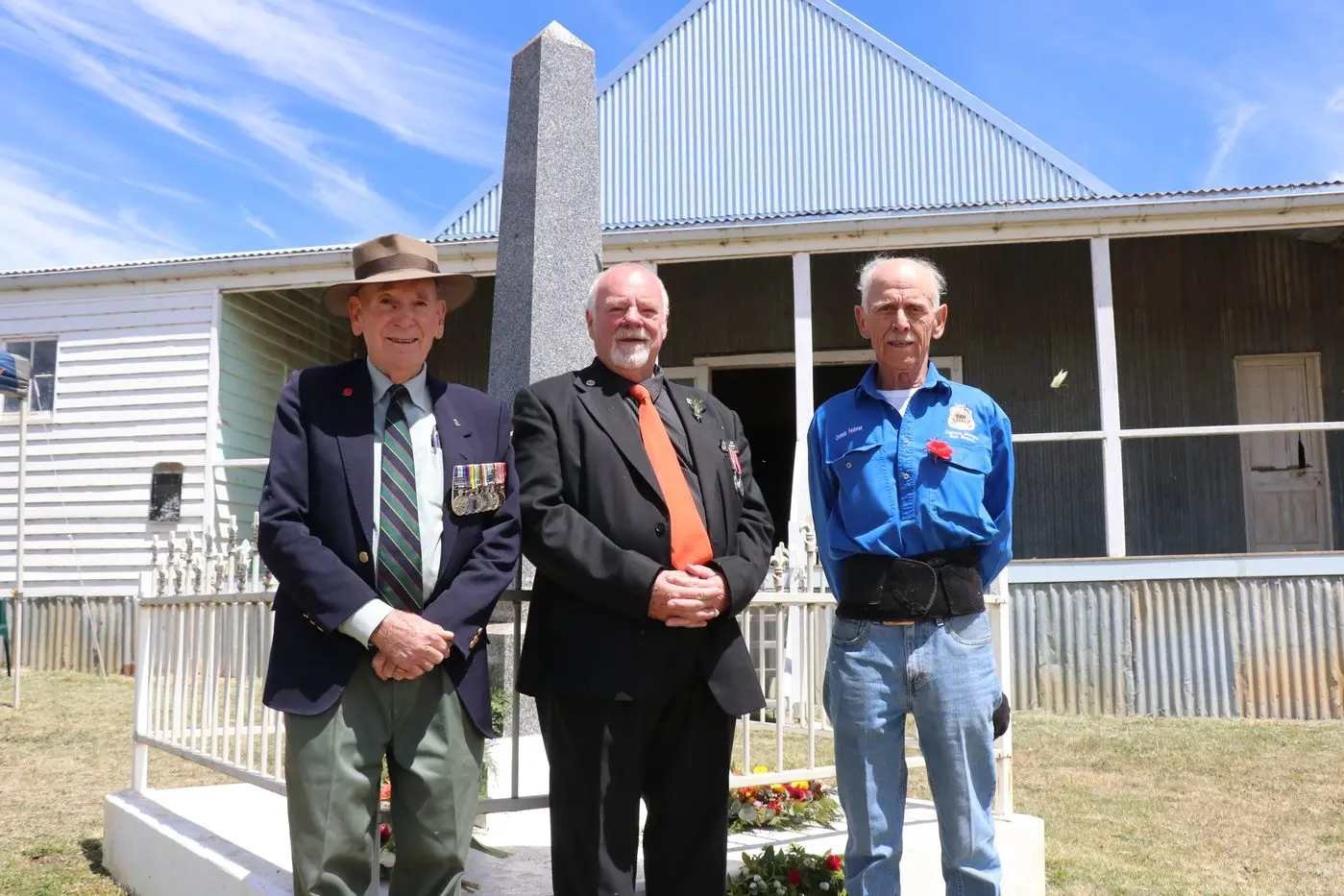 REFLECTION: The Bungarby Remembrance Day service saw Cooma-Monaro RSL sub-branch members Mike Hardwick, Don Murphy and Dennis Feaver pay their respects to the locals who lost their lives while serving their nation. PHOTO: Nathan Thompson
