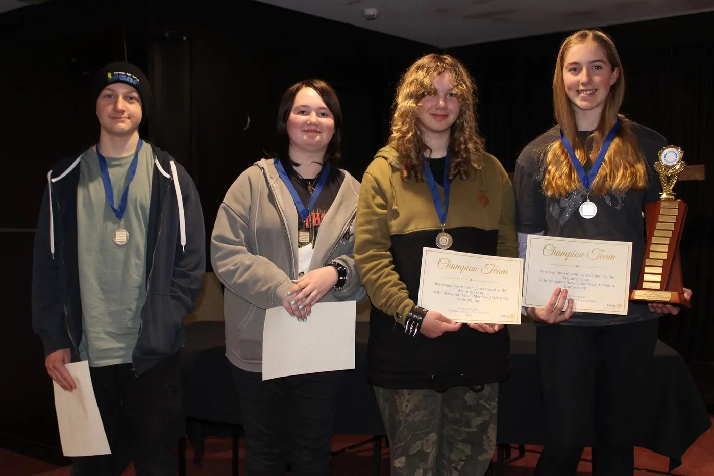 CHAMPIONS: The winning debating team (Years 7 and 8) from The Alpine School (from left) Max, Akyra, Ash and Adele.  PHOTOS: Melinda Cairns Hack