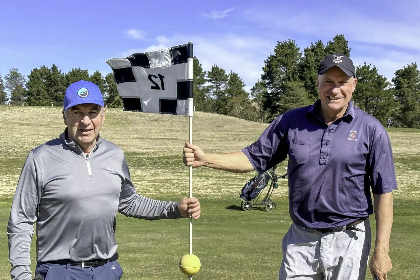 RECORD: Alan Butterworth (right), shot a four under par 67 last Wednesday, pictured here with Steve Cuff. PHOTO: Coolamatong Golf Club