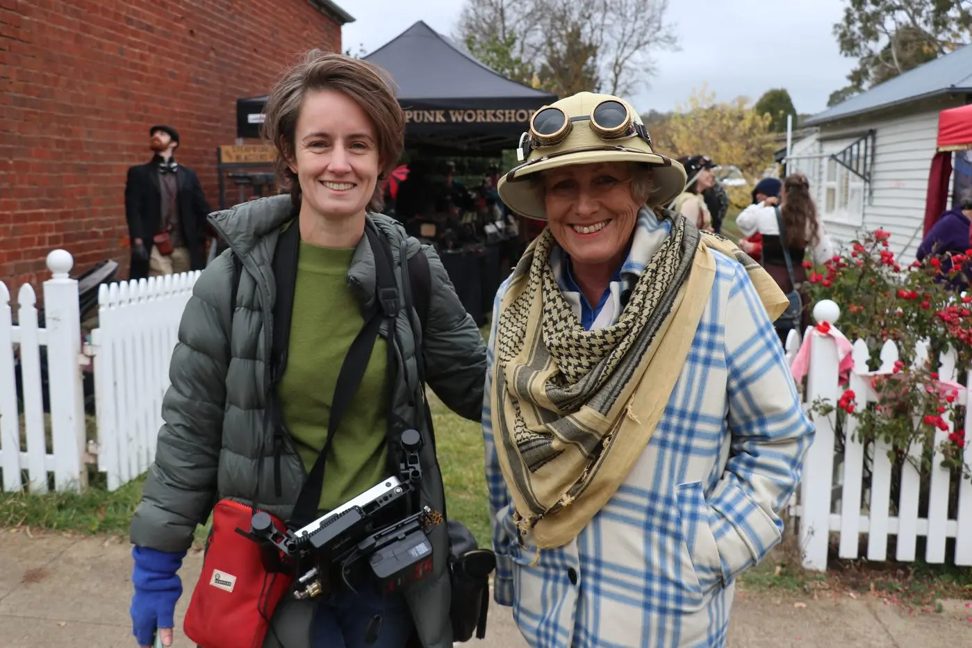 GOING TO AIR: ABC Back Roads presenter Heather Ewart (right) with producer Anna Jeffries filming in Nimmitabel earlier this year.  The show screens on October 22. PHOTO: Karen Forman