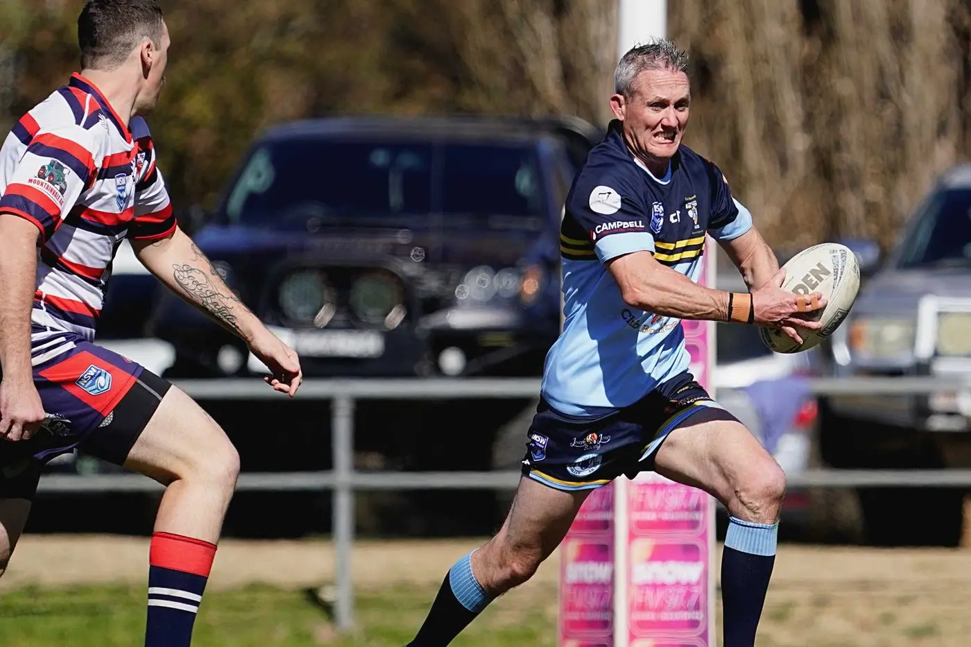 GRAND FINAL TIME: Bombala Blue Heelers reserve grade halfback, Nick Ryan, takes a run during the side\\'s preliminary final win. PHOTOS: Razorback Sports Photography