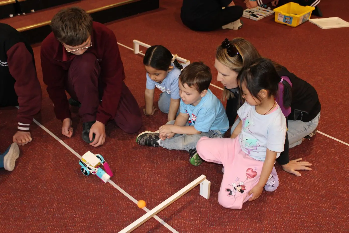 Snowy Mountains Christian School students and pre-school children create Lego robotics together. PHOTOS: Melinda Cairns Hack
