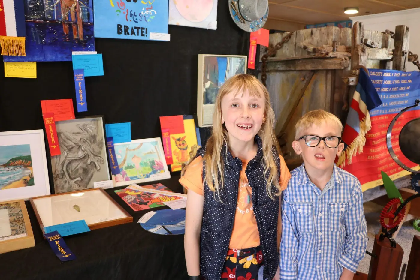 CREATIVE: Ingrid and Alistair are proud to show their artworks, receiving first and second place awards in the junior art section at the 2023 Dalgety Show. PHOTO: Nathan Thompson