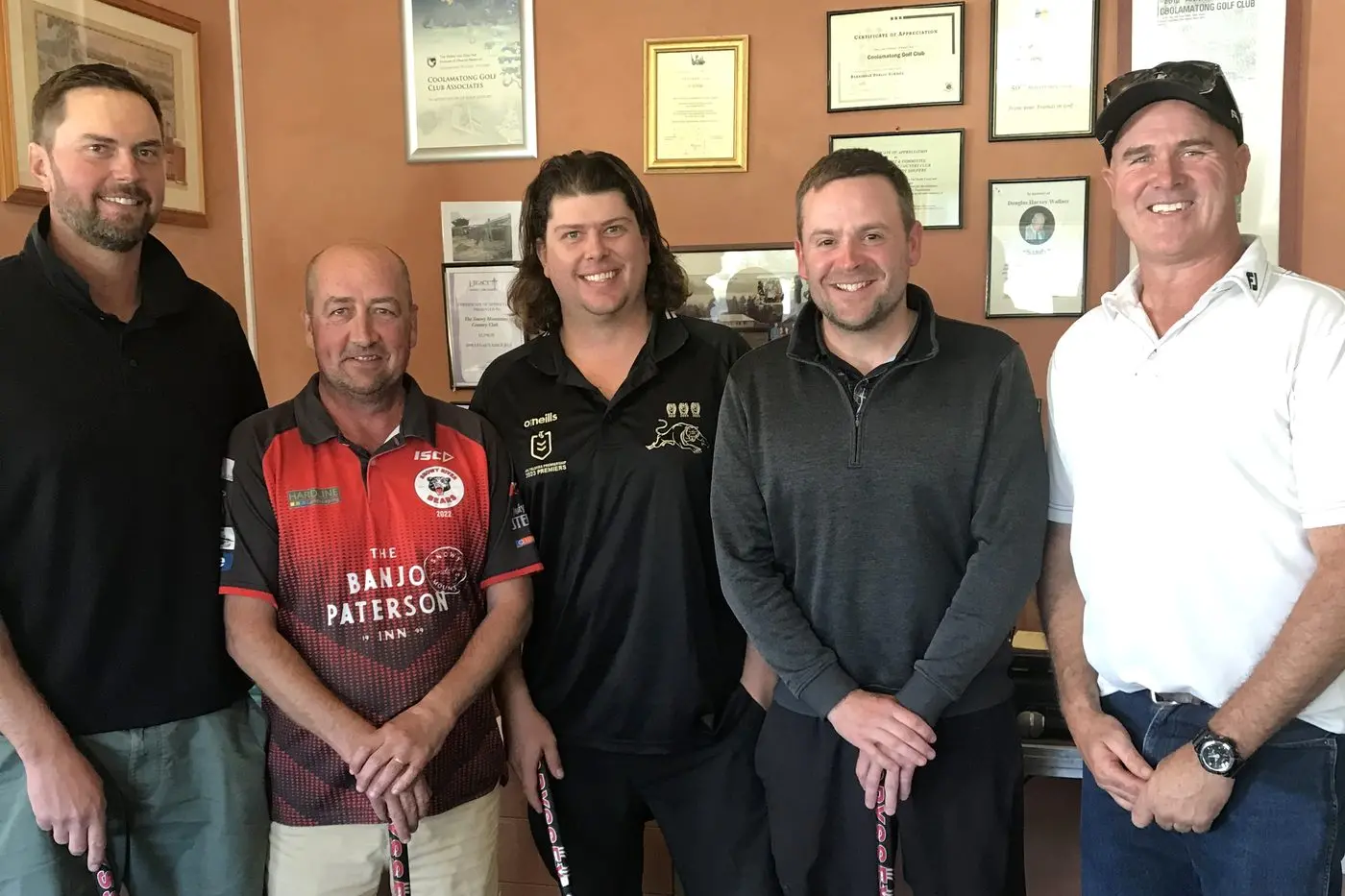 WINNERS: The victorious team of Josh Shortland, Rod Caldwell, James McFarland and Ewan Murdoch with event organiser Mick Bottom. They qualify for the regional event later in the year. PHOTO: Coolamatong Golf Club
