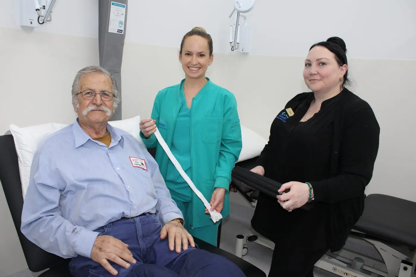 SOLUTIONS: Sleep clinic patient Ron Jaajaa of Cooma is shown some sleep apnea treatment by Monaro Medical Practice nurse (centre) and manager Stefanie Storey. PHOTO: Karen Forman