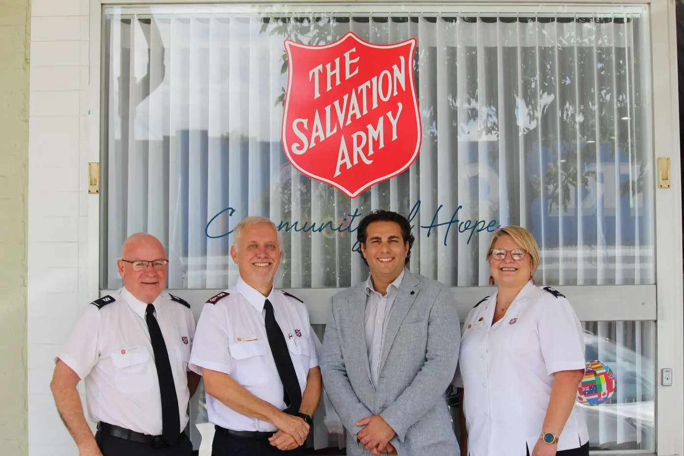 SUPPORT: At the official opening of the \\u2018Community of Hope\\u2019 space in Vale Street, Cooma, last December. The Salvation Army Australia auxiliary Lieutenants, Bryan (left) and Debbie Bartlett, with Salvos area manager, Dean Clarke, and Snowy Monaro Regional Council mayor, Cr Chris Hanna.\\n PHOTO: Nathan Thompson