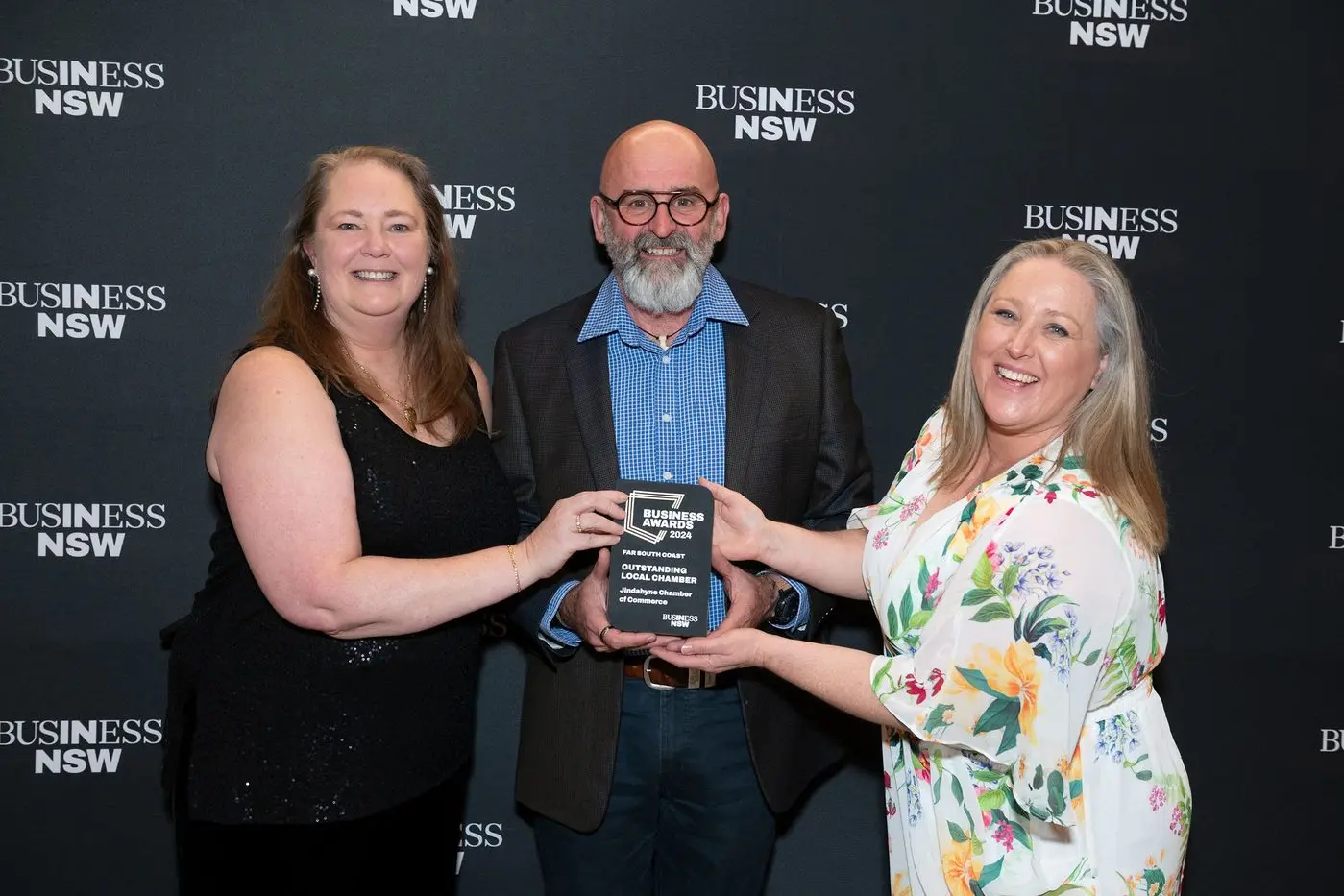 AWARDS: Fiona Latham-Cannon, Olivier Kapetanakos and Kerin Jarvis winning the local outstanding chamber award at last years Far South Coast Business Awards. PHOTO: Supplied.
