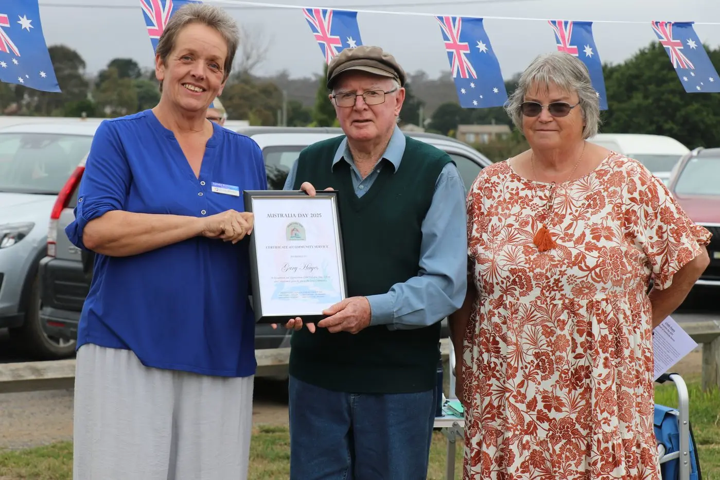 VALUED: Nimmitabel Australia Day 2025 Community Service Awardee, Gary Hayes, receives his certificate from Clr Linda Summers and Nimmitabel Advancement Group president, Vickie Pollard. PHOTOS: Melinda Cairns Hack