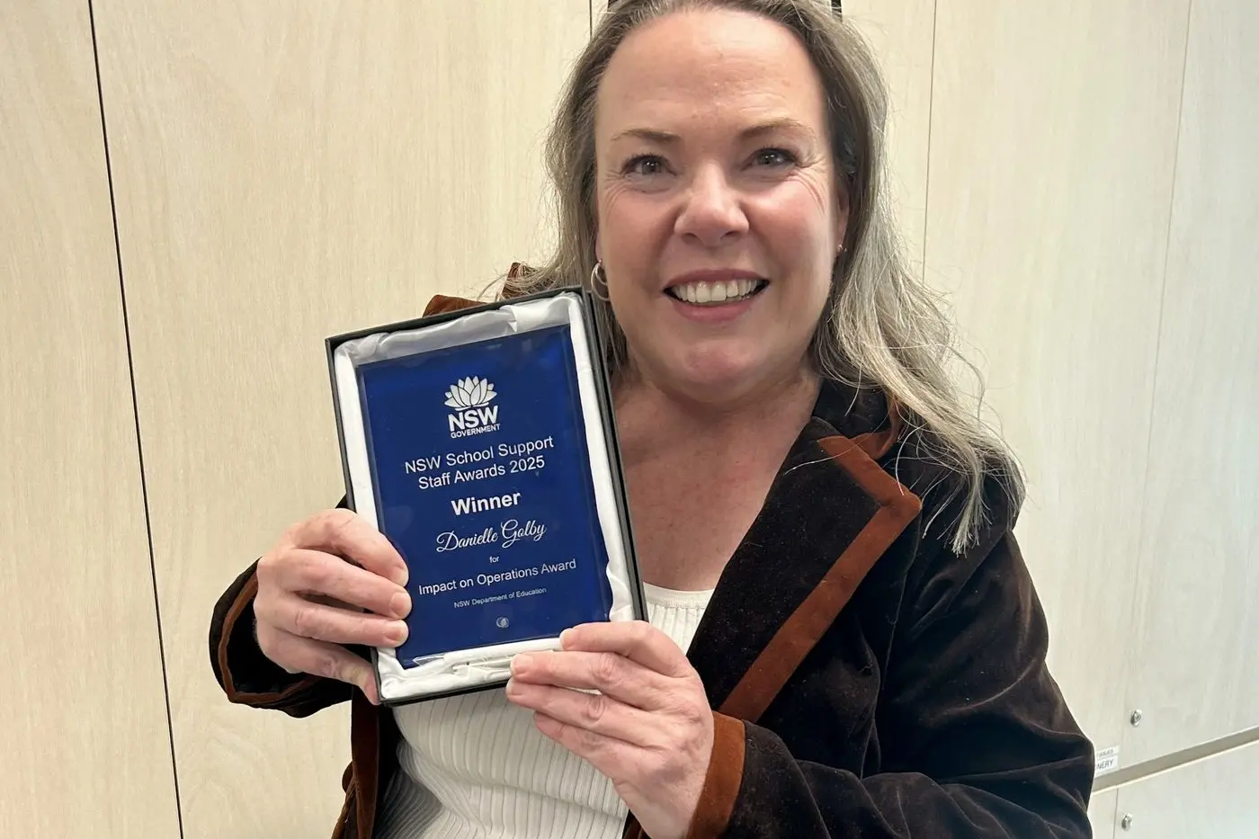 RECOGNISED: Jindabyne Public School\\'s, Danielle Golby, received an award during SASS Recognition Week 2025. PHOTO: Supplied