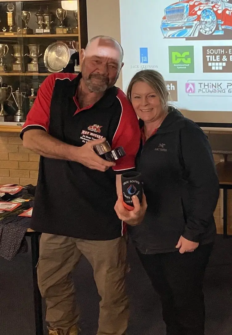 SPONSORS: Stuart and Michelle Dean of M&T Motors finish third in the Cooma Junior Golf Fundraiser, which they are the major sponsor of. PHOTOS: Cooma Golf Club