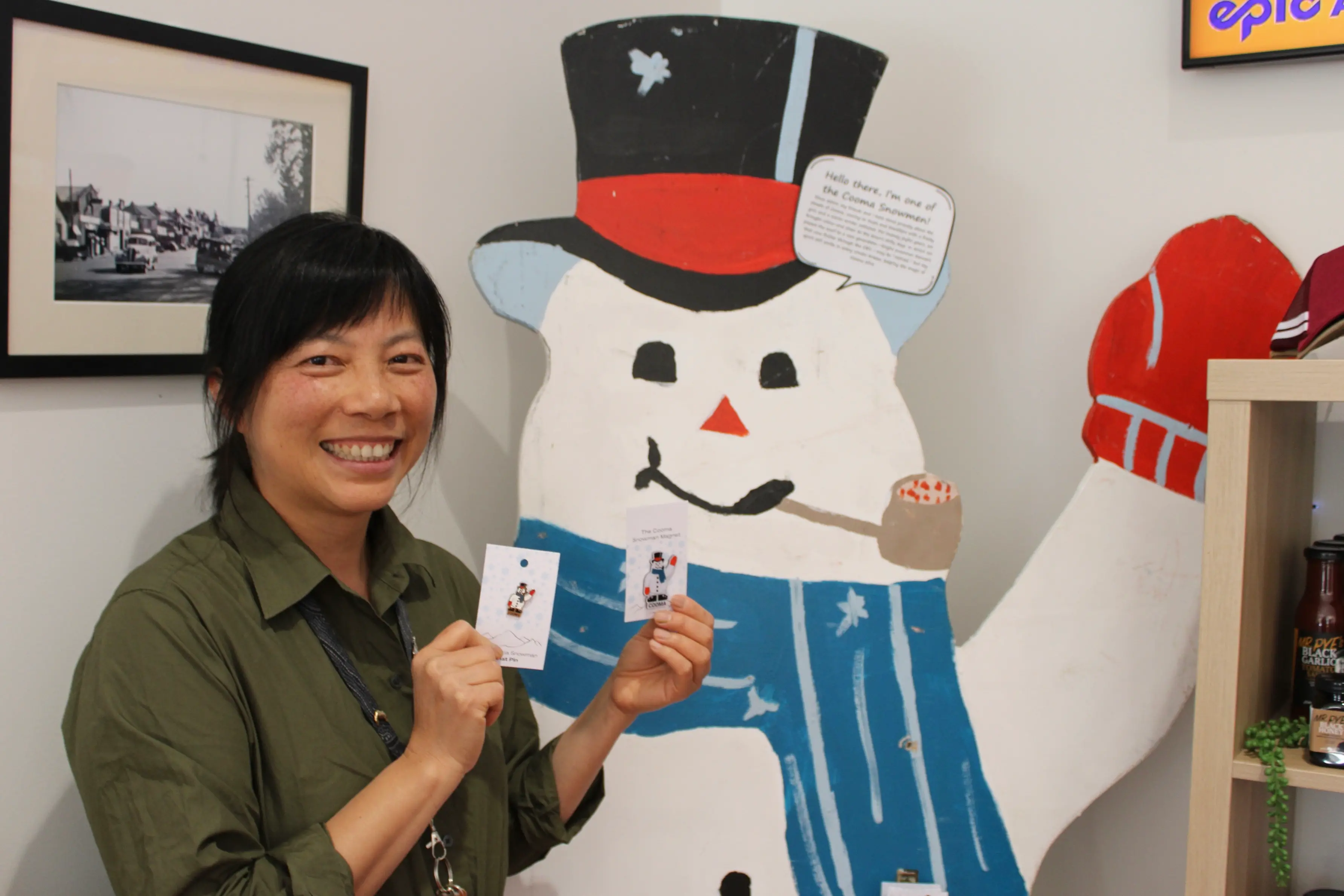<p>SOUGHT-AFTER: Kelly Chang of the Cooma Visitors Centre came up with an idea to design some snowmen merch so the Cooma snowman legacy live on. PHOTO: Melinda Cairns Hack</p>\\n