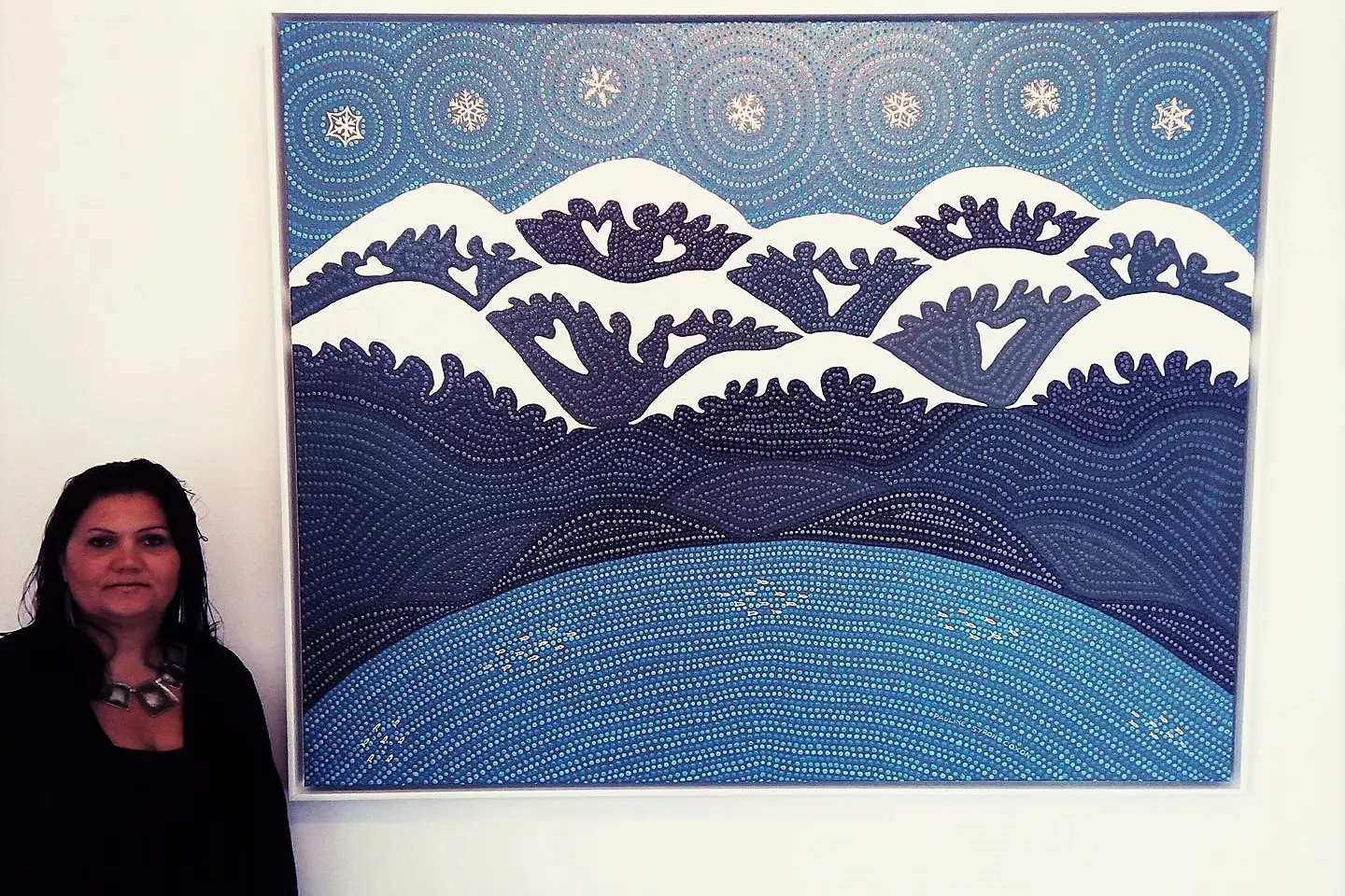 <p>TALENT: Artist and organiser, Pauline Syron-Coxon, with her piece \\u2018Lake Jindy\\u2019.  PHOTOS: Supplied</p>\\n