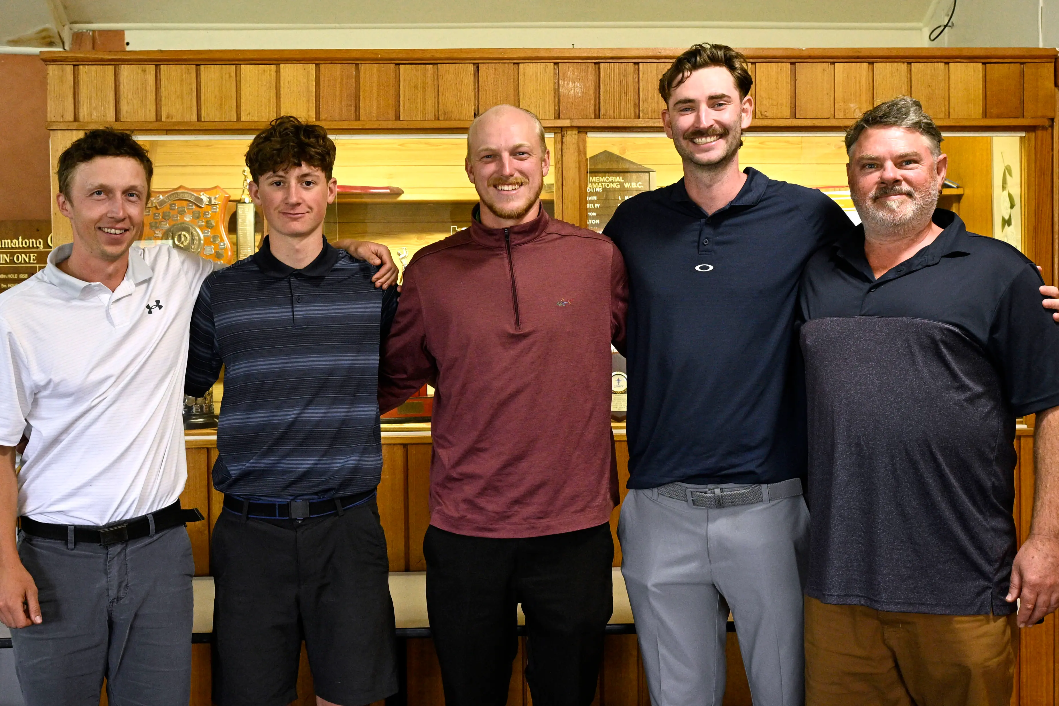 <p>TOP FORM: From left - Owain Jones, Felix Bertossi, Soeron Stoettrup, Rory McDonnell and Peter Hastings were amongst the scratch\\u00A0winners.  PHOTOS: Supplied</p>\\n