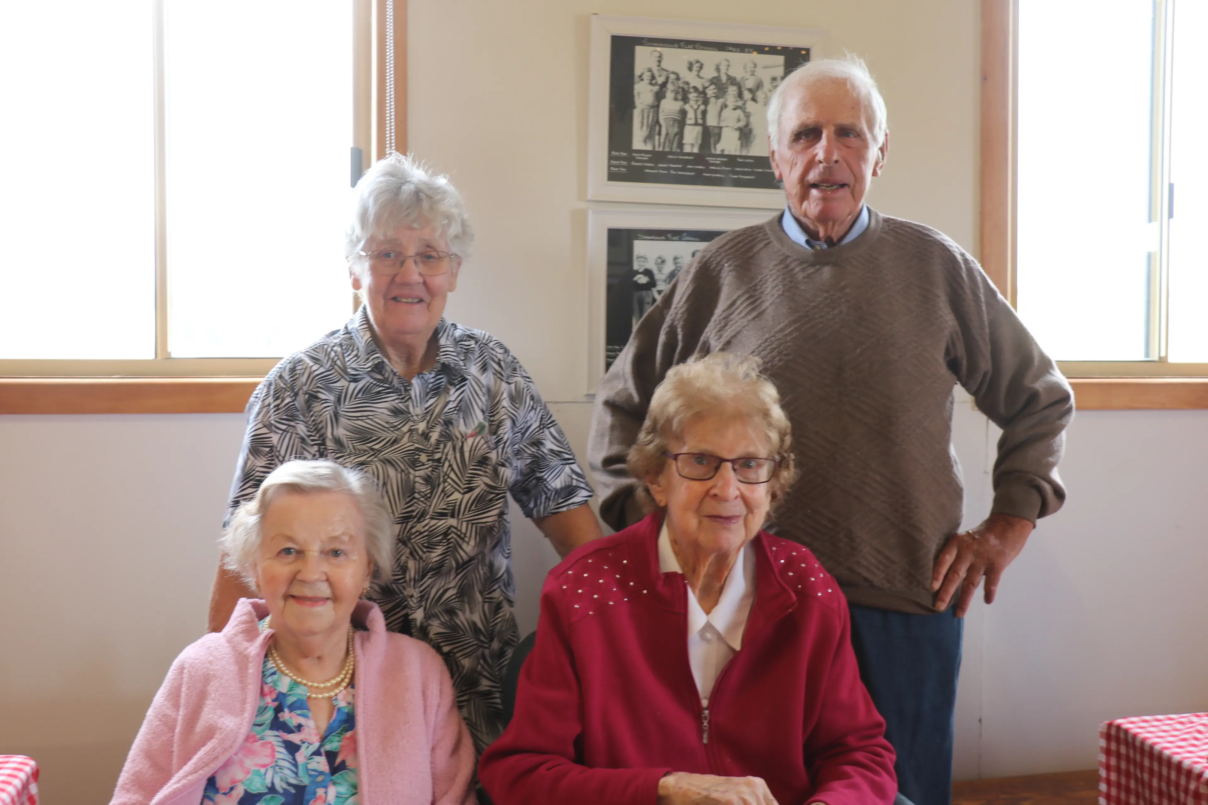 <p>REFLECTING: Former Shannons Flat school students Janette Crawford (back left), Hubert Dixon (back right), Joan Curtis (front left) and Ruth Luton (front right) enjoy catching-up. PHOTO: Nathan Thompson</p>\\n