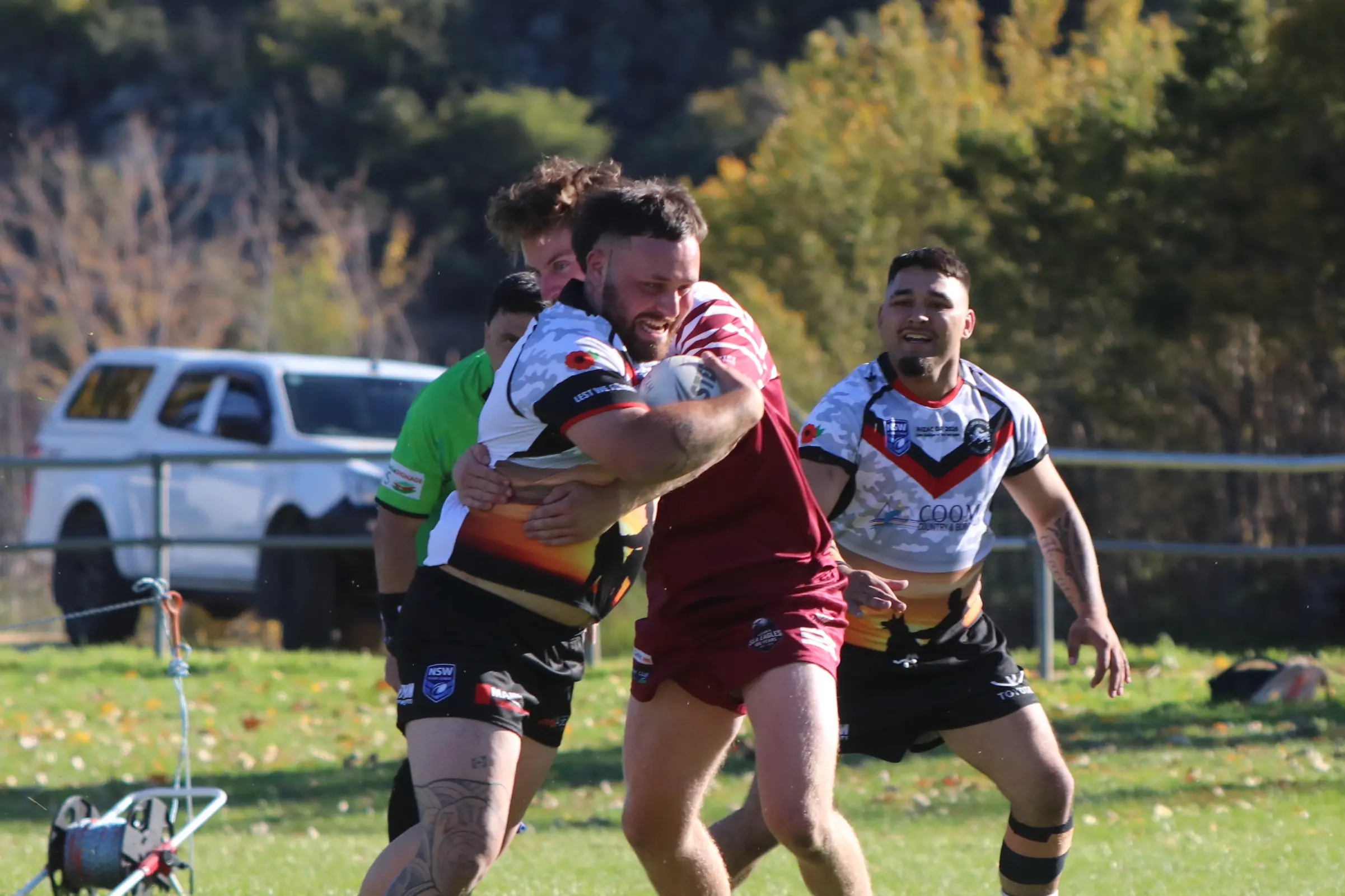 <p>Peter Soward is about to  break through the tackle and crash over for the Stallions  first try of 2026. </p>\\n