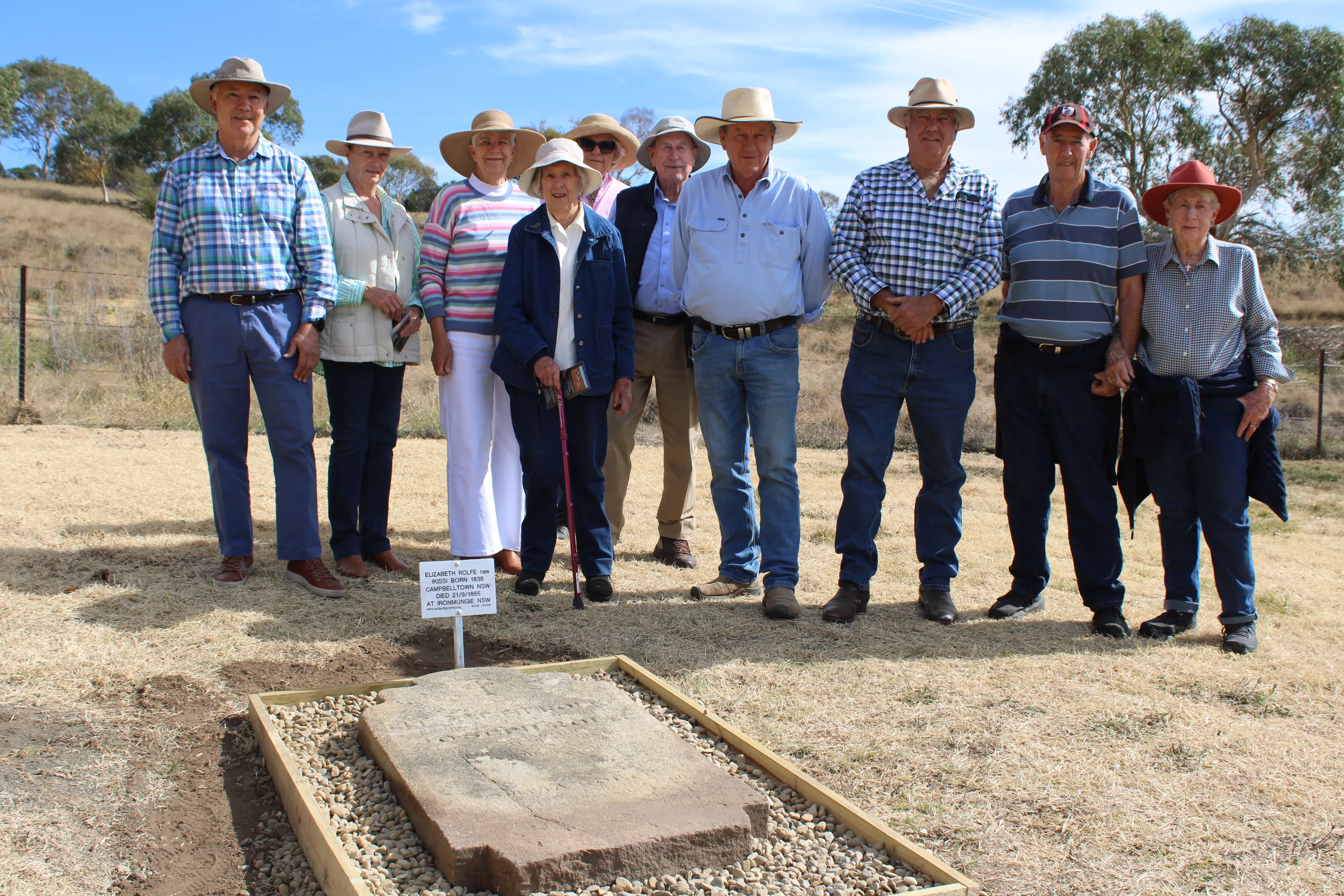 <p>GRAVE TALES: Standing at the restored grave site of Elizabeth Rolfe at Christ Church cemetery are (from left) Robert Quodling, Gail Eastaway OAM, Margaret Quodling, Helen Rolfe, Annie Charles, Howard Charles OAM, Gordon Litchfield, Andy Hain, Peter Quodling and Margaret Quodling. PHOTO: Melinda Cairns Hack</p>\\n