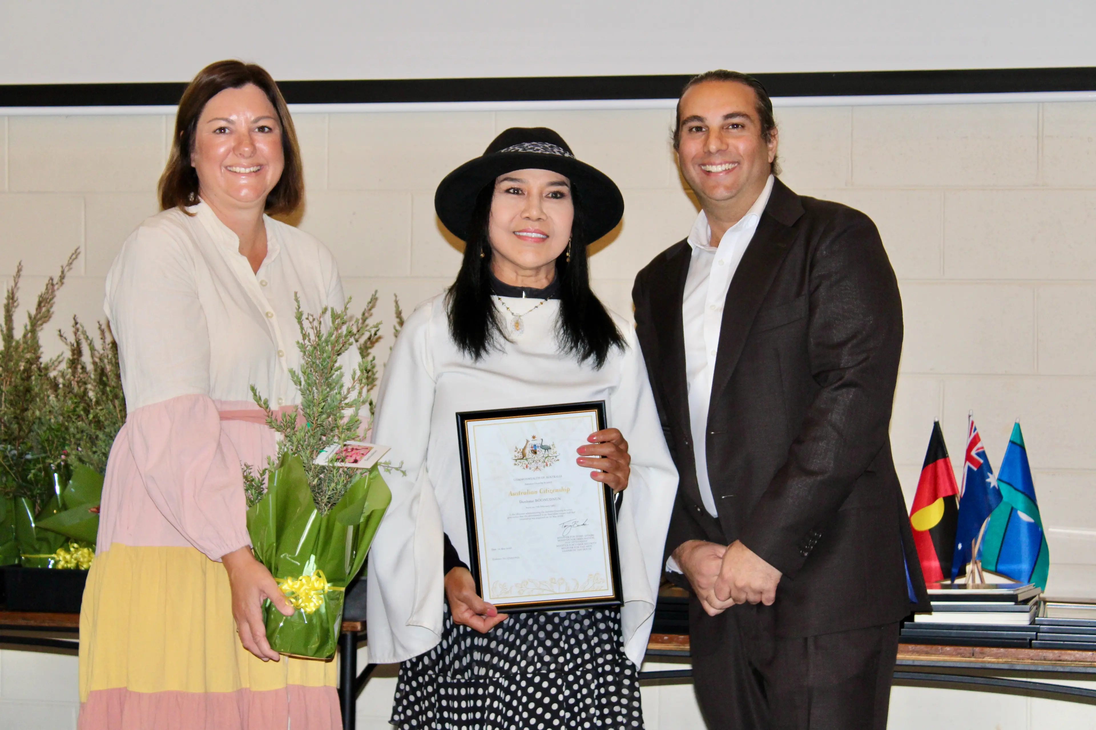 <p>WELCOME: Donhatai Boonudnun of Thailand with federal member for Eden-Monaro, Kristy McBain, and Snowy Monaro Regional Council mayor, Cr Chris Hanna. PHOTO: Melinda Cairns Hack</p>\\n