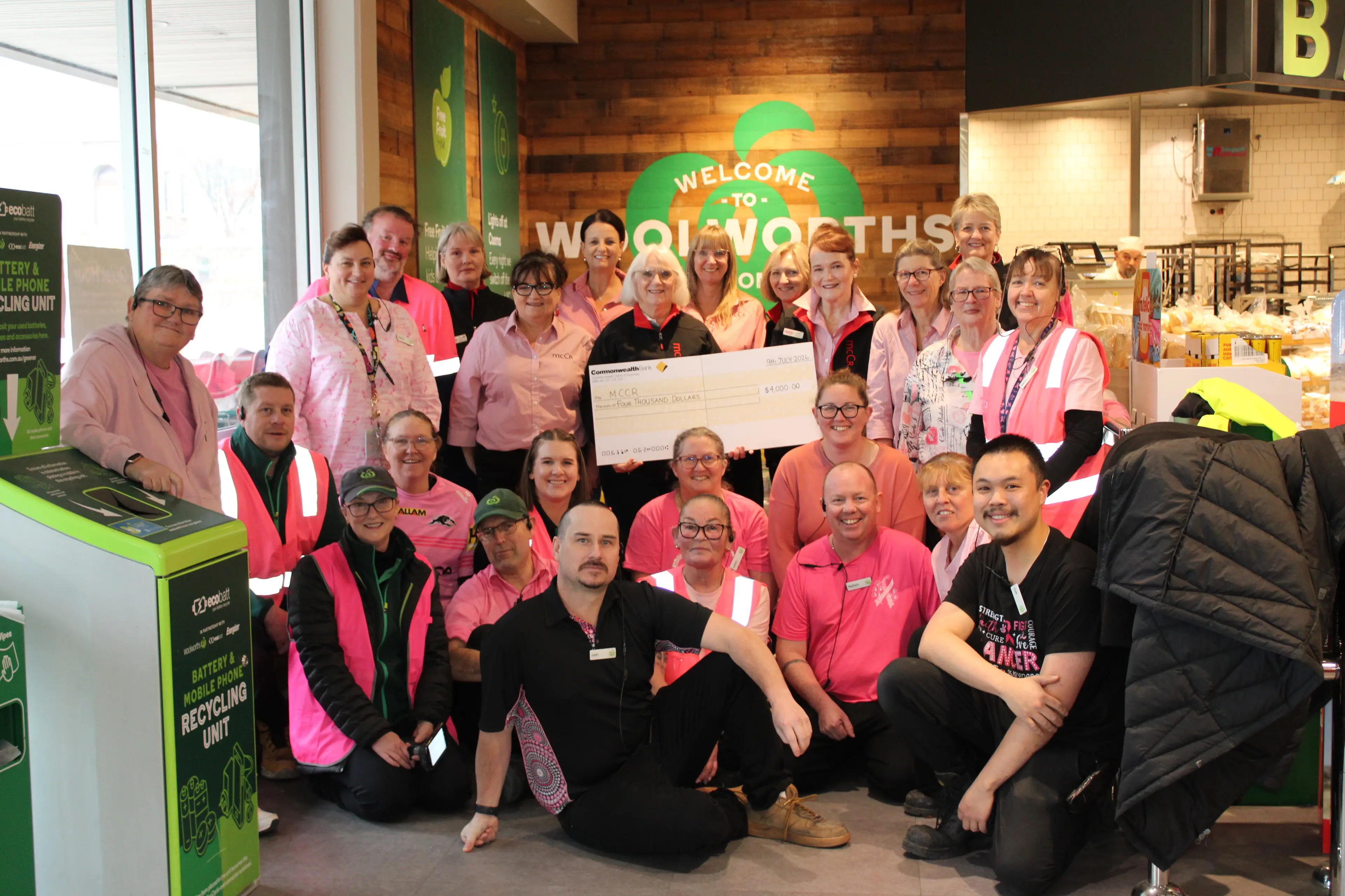 <p>SUPPORT: Woolworths staff presented members of the mcCr committee with $4000 cheque to assist with raising funds to create a new oncology unit in Cooma. PHOTO: Gail Eastaway</p>\\n