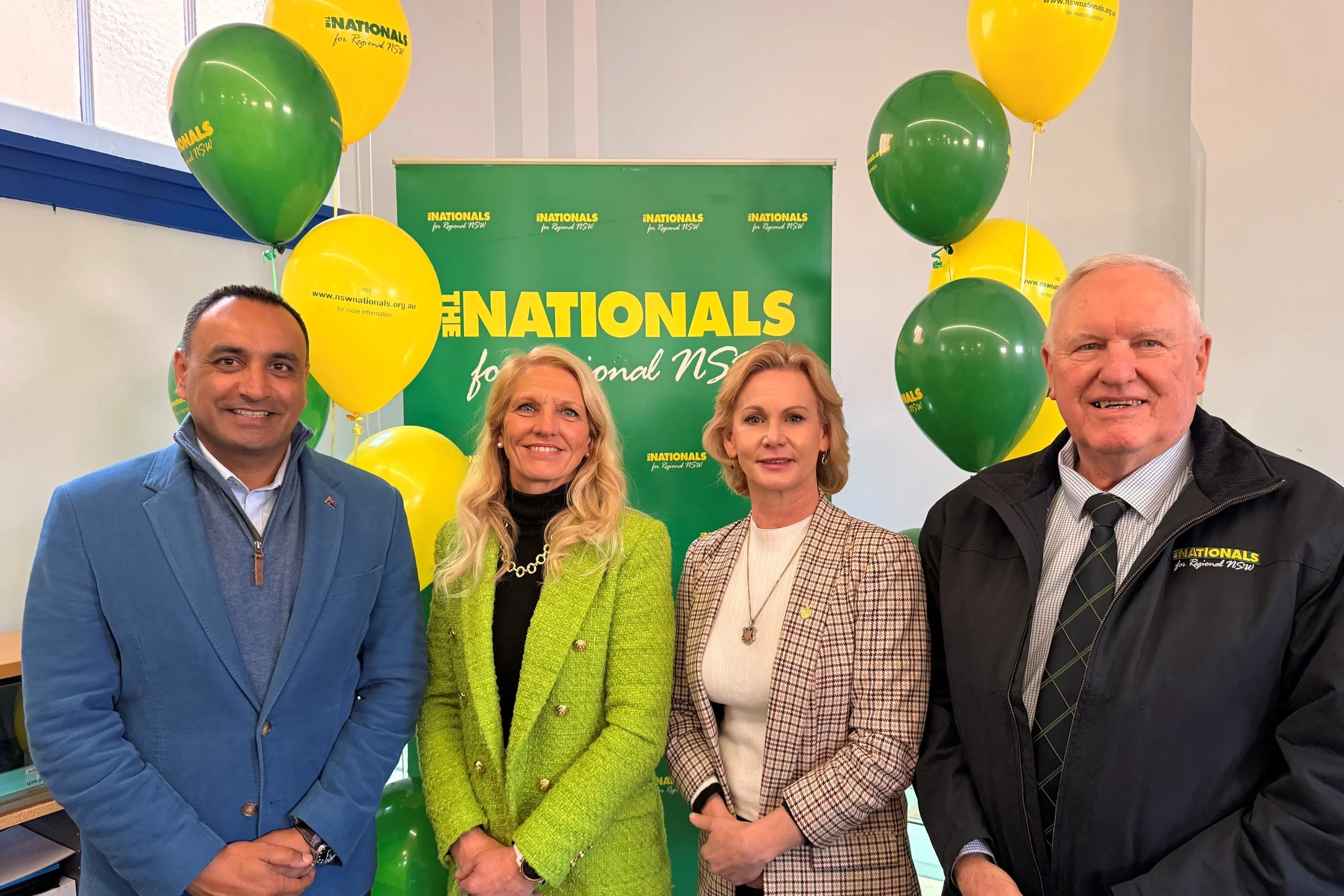 <p>ELECTION: Queanbeyan-Palerang councillor, Mareeta Grundy, will contest the seat of Monaro for The Nationals. Ms Grundy has been endorsed by NSW Nationals Leader, Gurmesh Singh (left), Nationals MLC, Nichole Overall (third left), and NSW Nationals chairman, Rick Colless (right). PHOTO: Supplied</p>\\n