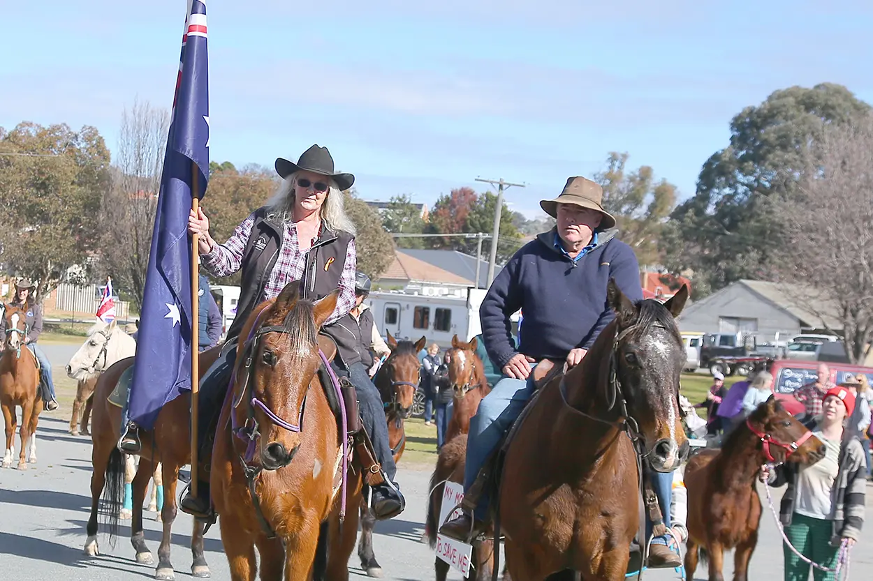 <p>RALLY: Queanbeyan event organiser, Rachael Macdonald, leading the parade out of Queanbeyan Showground. PHOTO: JenSol Photography.</p>\\n
