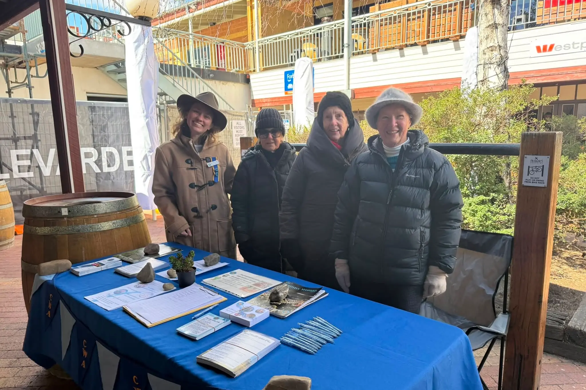 <p>AWARENESS: CWA Jindabyne Evening Branch members set up a stall in Nuggets Crossing Jindabyne last week to speak to the public about the branches involvement in the community. PHOTO: Supplied</p>\\n