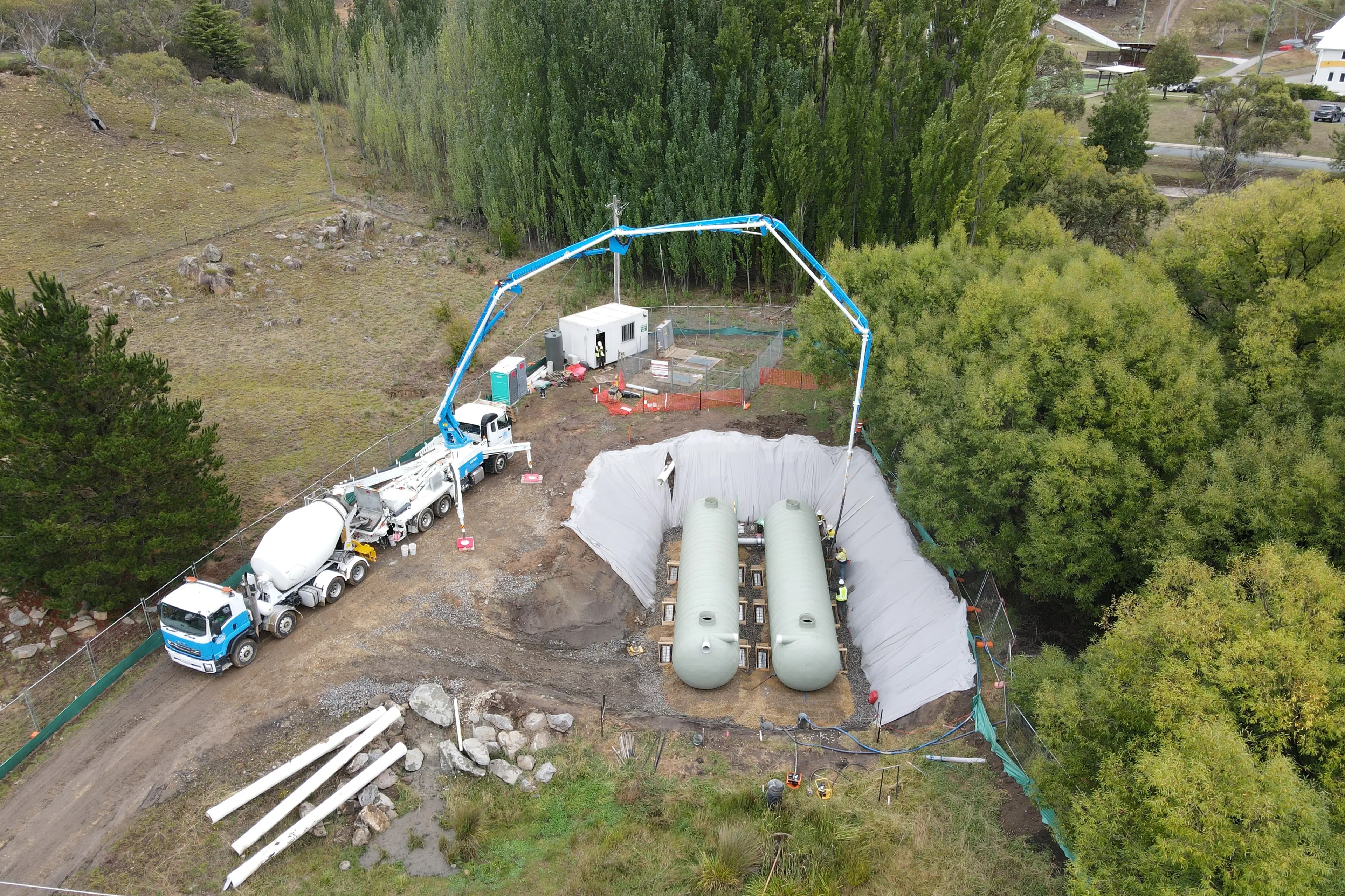 <p>INFRASTRUCTURE: Aquatec Storage Tanks concrete pour at the site for the new water treatment plant. PHOTO: ABC Civil Group</p>\\n