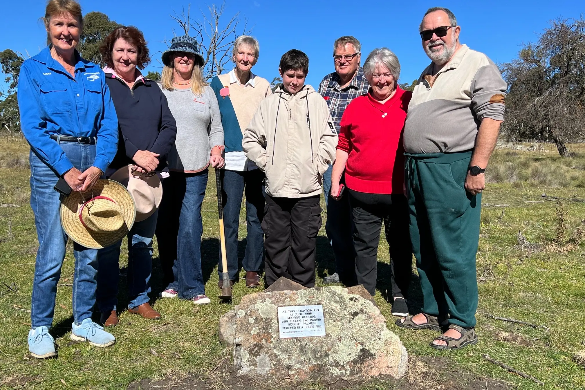 <p>HISTORY: In Keelings paddock at Coolringdon (from left) Mary Nicholls, her sister Ruth Cutler, Corin Dalby, Gail Stubbs (nee Flanagan), a grandson, Robert Cutler and Jill (granddaughter of Ann Keeling) and Keith Hill. PHOTO: Supplied</p>\\n